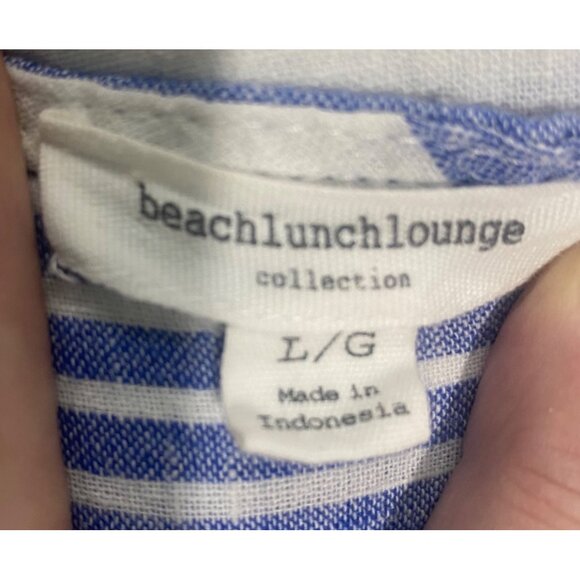 Beachlunchlounge Linen Blend Tunic Top L Blue & White Striped Sleeveless Pullove - Picture 2 of 10